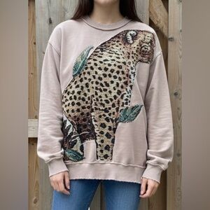 STYLE NADA Handmade Upcycled 1-of-1 Leopard Tapestry Patch Sweatshirt - Sz XL